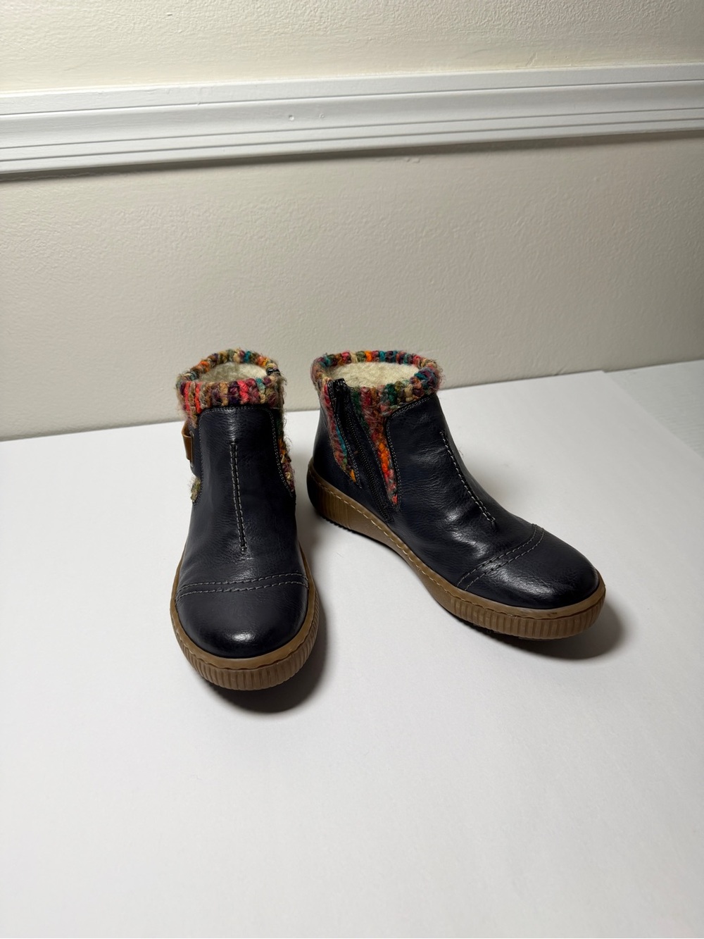 Rieker Felicitas 84 Ankle Boots Navy Multicolor Knit Cuff EU40 US 8.5/9 Z6684-14